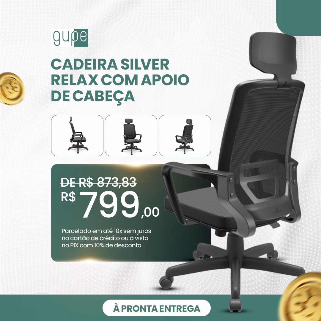 cadeira silver com apoio de cabeça